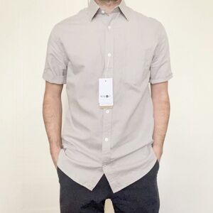 NN07 Leon Short Sleeve Regular Fit Shirt Linen Cotton Blend Gray Men’s Small New